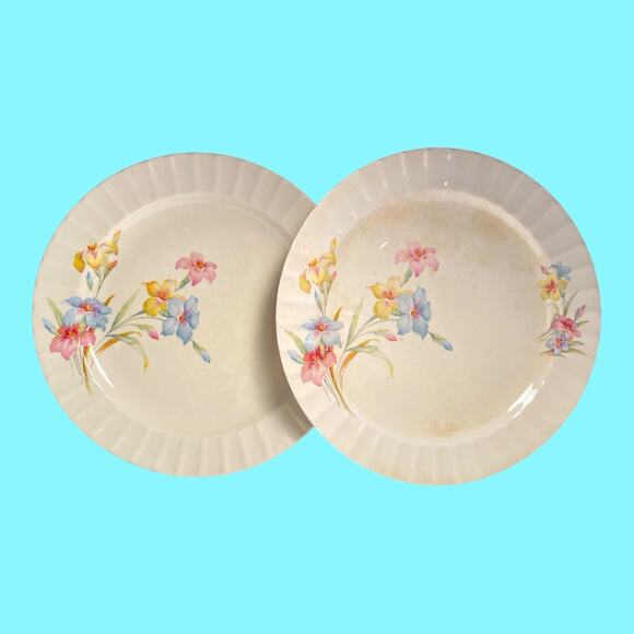 2 Vintage Edwin M Knowles Floral Spring Bouquet 1940s Dinner Plates 10” - Picture 10 of 10
